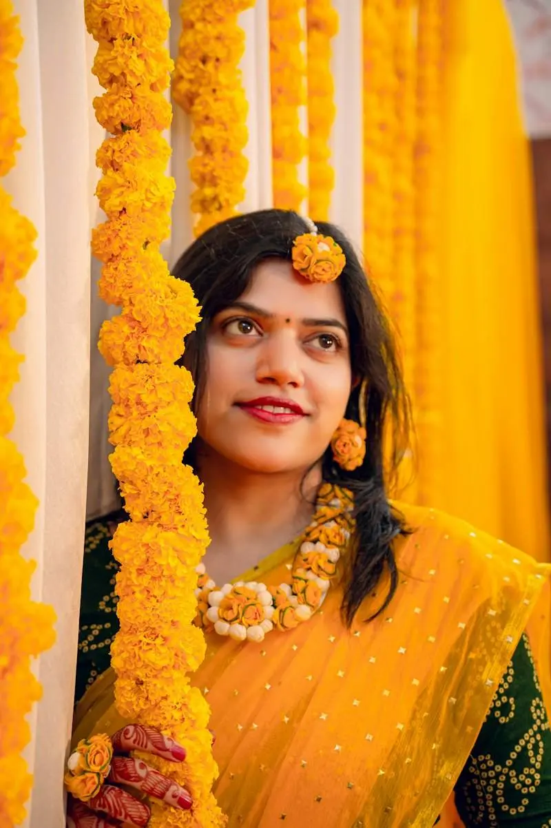 Bride with marigold strings